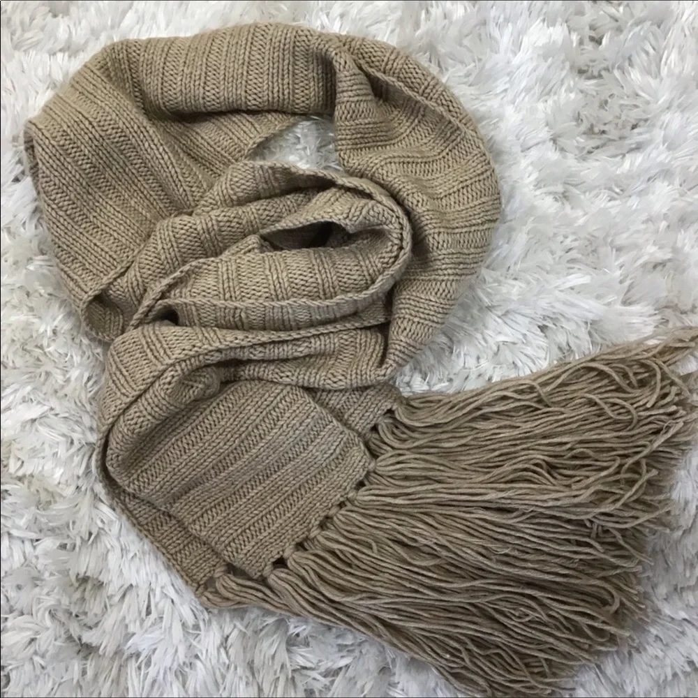 NWT Vintage Club Monaco Ribbed Knit Wool Blend Scarf Tan - Picture 1 of 5